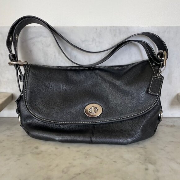 COACH Legacy Black Pebble Convertible Strap Leather White Stitiching Pur… - Picture 6 of 16